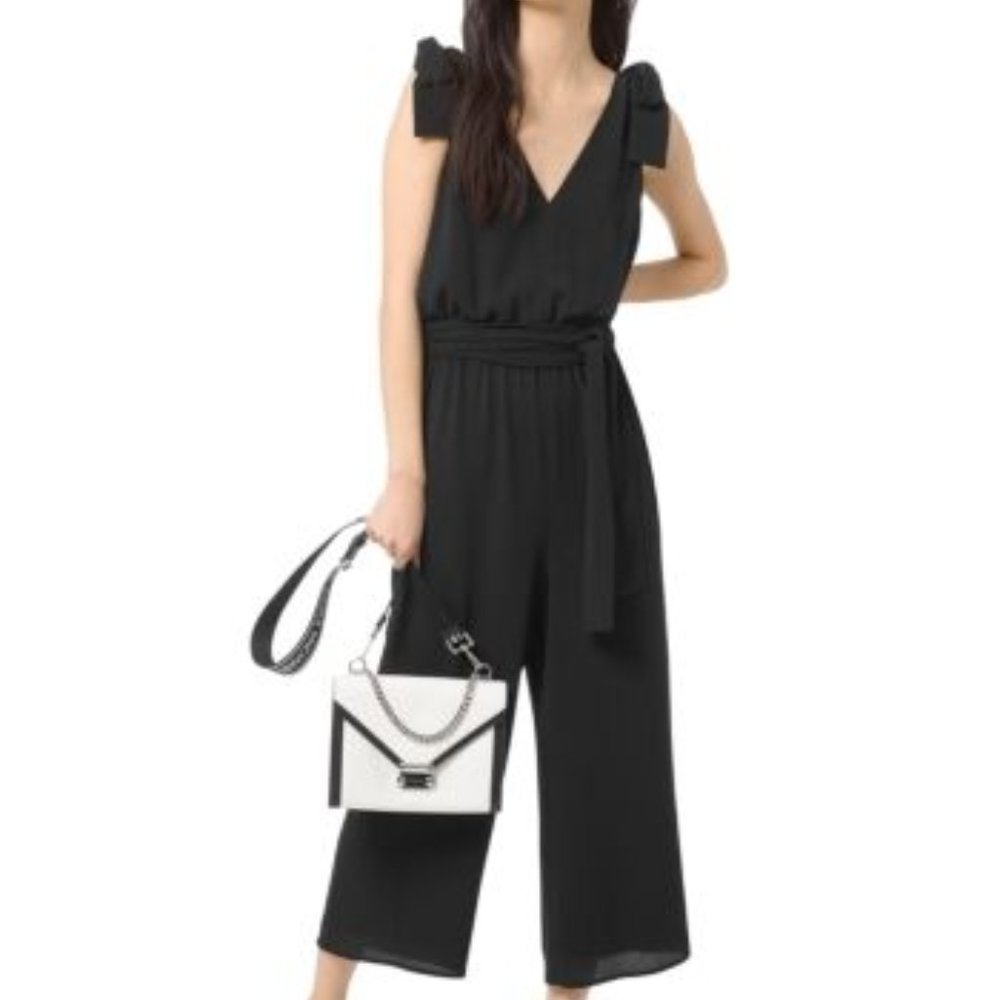 MICHAEL KORS Black Tie Shoulder Jumpsuit Size Large  NEW NWOT